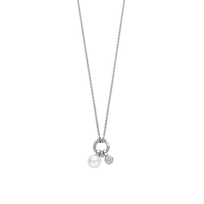TI SENTO Dames Ketting - 925 zilver - Wit parel - Maat 42 - 34113PW