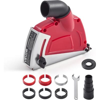 VEVOR Haakse Slijpmachine Afzuigkap, Geschikt voor 100-125 mm, Stofkap met 6 Klemschijven, Verstelbare Snijdiepte, Aansluiting voor Stofzuiger, Voor Hout, Beton, Muur, Steen, Rood