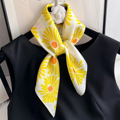 Foulard en Soie Naturelle pour Femme Carré de Cou Bandeau Écharpes Bandana Mode Hijab Poncho Écharpes Pashmina Foulard Femme 53cm Real Silk 53x53cm yellow