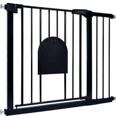 Treppenschutzgitter 95-105 cm - Zonder boren met ingebouwd Kattenluik - Automatisch sluitmechanisme & uitschuifbaar - Veiligheidsbarrière voor Huisdieren - Zwart - NAIZY