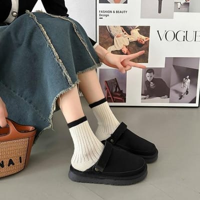 Dames Verdikken Pluche Bont Pantoffels Winter Instappers Chunky Platform Loafers Muiltjes Vrouw Dikke Zool Katoenen Pantoffels Slippers 40 zwart