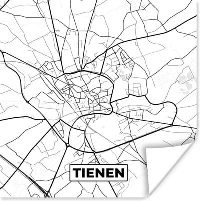Poster Stadskaart – Zwart Wit - Kaart – Tienen – België – Plattegrond - 100x100 cm XXL