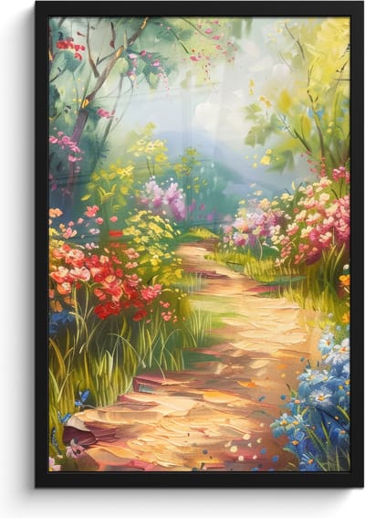 Poster in lijst - Fotolijst 40x60 cm - Posters - Natuur - Landschap - Bloemen - Kleurrijk - Posterlijst zwart - Decoratie - Wanddecoratie woonkamer - Muurdecoratie slaapkamer