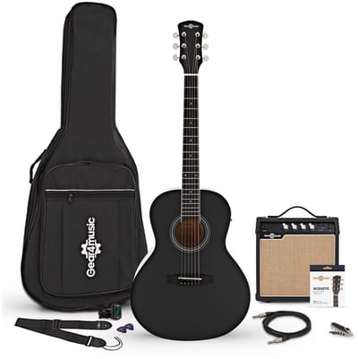 Parlour Linkshandige Elektro-akoestische Gitaar, Zwart, 15W Akoestische Versterker & Accessoireset