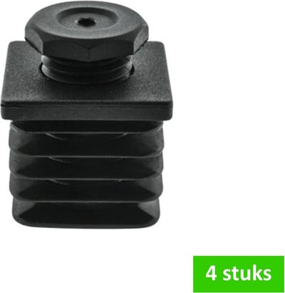 TQ4U justeerdop | 25 x 25 mm | insteekdop met stelvoet | zwart | 4 STUKS