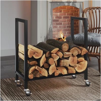 Brandhoutrek - Houtopslag - Haardhout Opslaan - Waterdicht en Roestbestendig - 65x30x68cm - Zwart