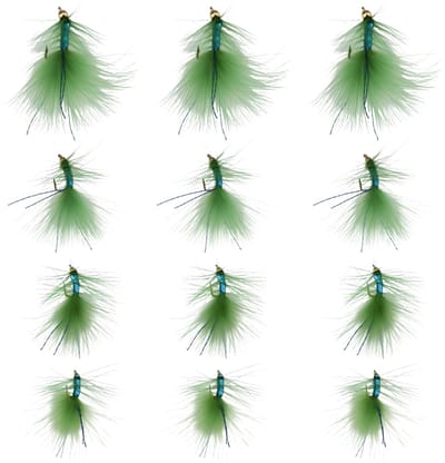 Dailygoods- Vishaken 12x - Gouden Kralen - Olijf Groen-Blauw - Sterke Nylon Draad - Roestbestendig Koolstofstaal - Voor Forel/Zalm Vissen - Vishaak