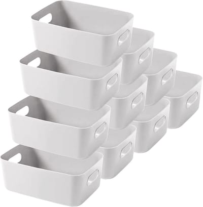 Opbergdozen voor Keuken en Badkamer - 10 Stuks, Kunststof, Met Handgrepen, Stapelbaar, Grijs