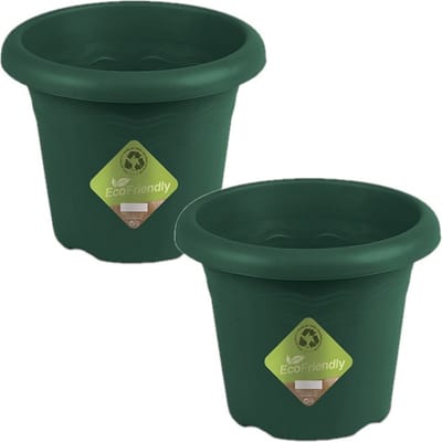 Hega Hogar Plantenbak - Set van 2x stuks - donkergroen - kunststof - D26 x H21 cm - Plantenbakken/bloembakken voor buiten