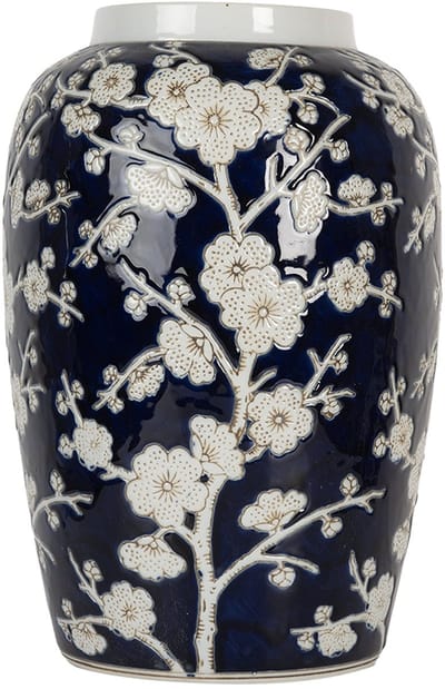 Clayre & Eef Vaas Ø 20x30 cm Blauw Wit Keramiek Bloemen