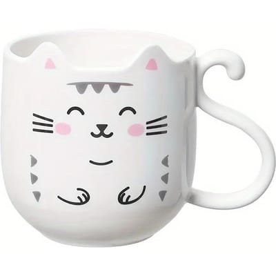1 stuks Leuke Cartoon Kat Mok Creatief Cadeau Voor Kinderen Perfect Voor Thuis Reizen Verdikte Plastic Wasbeker Voor Tandenborstel En Mondwater 301-400ml