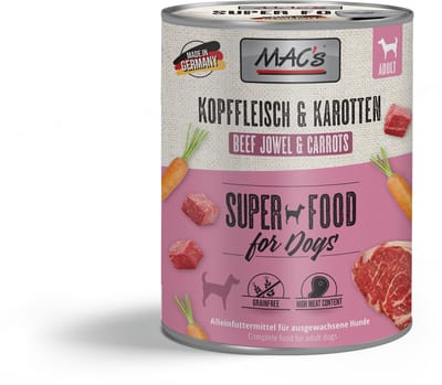 MAC's Hondenvoer Natvoer Blik - 93,9% Kopvlees & Wortel - 6 x 800g