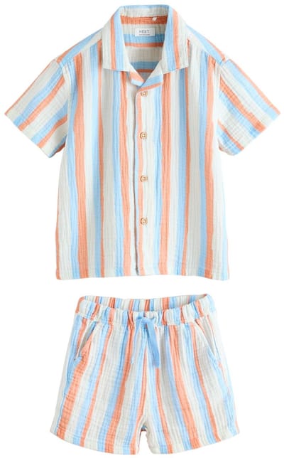 Next - Jongens - Set van shirt met korte mouwen van dubbele stof en short - Oranje
