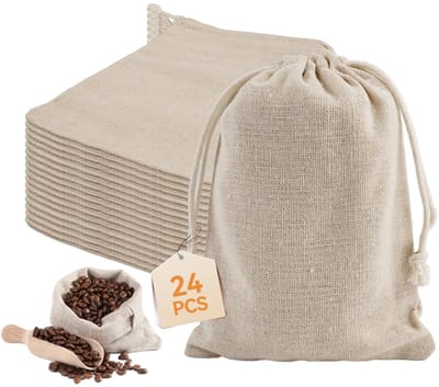 Dailygoods- Katoenen Zakjes 24 Stuks - 13 x 18 cm - Herbruikbaar - Trekkoord - Ademend - Duurzaam Katoen-Linnen Weefsel - Geschenkzakjes
