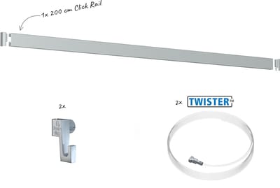 Artiteq Click Rail Schilderij Ophangsysteem 2 meter - Complete Set - Inclusief haken, draden en bevestigingsmaterialen - Aluminium geborsteld - 4 kg/m- Ophangsystemen en rails voor schilderijen, posters en foto's - Ophangen zonder boren