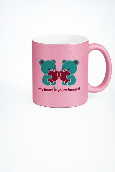 Glinsterende Roze Mok met Lieve Beren en Hart - 'My Heart Is Yours Forever' - Romantisch Valentijn Cadeau