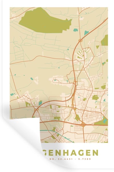 Muurstickers - Sticker Folie - Kaart - Plattegrond - Stadskaart - Langenhagen - Vintage - 20x30 cm - Plakfolie - Muurstickers Kinderkamer - Zelfklevend Behang - Zelfklevend behangpapier - Stickerfolie