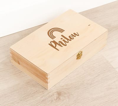 Houten kistje 'Philou' Regenboog - Tekenkist - Herinneringsdoos - Kraamcadeau - Knutseldoos - Memorybox - Baby - Geboorte