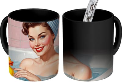 Magische Mok - Foto op Warmte Mokken - Koffiemok - Badkamer - Eend - Blauw - Magic Mok - Beker - 350 ML - Theemok