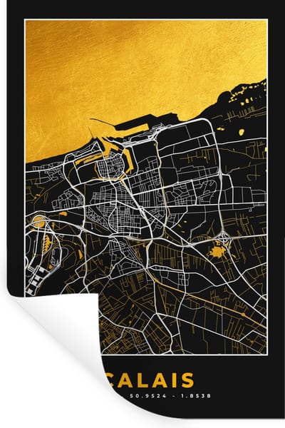 Muurstickers - Sticker Folie - Kaart – Stadskaart – Calais - Plattegrond – Frankrijk - 20x30 cm - Plakfolie - Muurstickers Kinderkamer - Zelfklevend Behang - Zelfklevend behangpapier - Stickerfolie