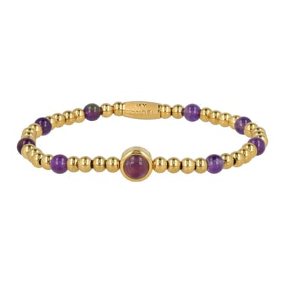 My Bendel - Goudkleurige Amethyst Bedelarmband - met Luxe Cadeauverpakking | Sieraden Voor Dames