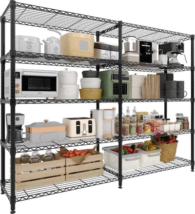 Dubbele rij metalen stelling van koolstofstaal met 5 legplanken, zwaar belastbaar tot 498,9 kg, multifunctioneel voor opslag in garage, keuken, werkplaats en kantoor 180x40x179 cm