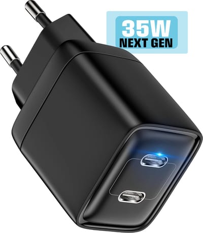 Usb C Adapter 35w 2 Poorten - 2x usb-C - Dynamische GaN Oplader - Snellader - PPS Fast Charge & Power Delivery - Lange Levensduur