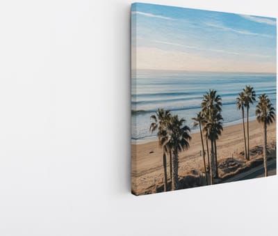 Saammp Canvas Schilderij - Strand met palmbomen - Landschap - Natuur - 20x20 - Foto op canvas - Wanddecoratie - Muurdecoratie Woonkamer - Slaapkamer decoratie - Canvas Print