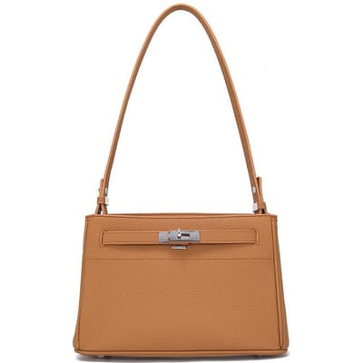 Sac à bandoulière en cuir véritable pour femme, nouveau sac à bandoulière en cuir de vache avec couche avant, sac à aisselles tendance et rétro avec serrure brown
