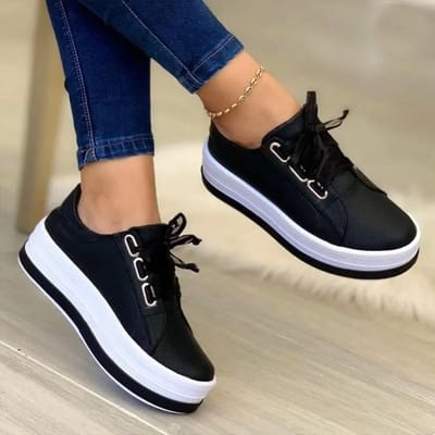 Damesschoenen Casual Sneakers voor Dames Ronde Neus Plateauschoenen Vetersluiting Tennis Vrouwelijke Gevulkaniseerde Schoenen Effen Kleur Dames Loafers 37
