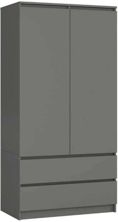 Kledingkast met 2 deuren, 4 legplanken, kledingrek en 2 lades - 180x90x51cm, Grijs