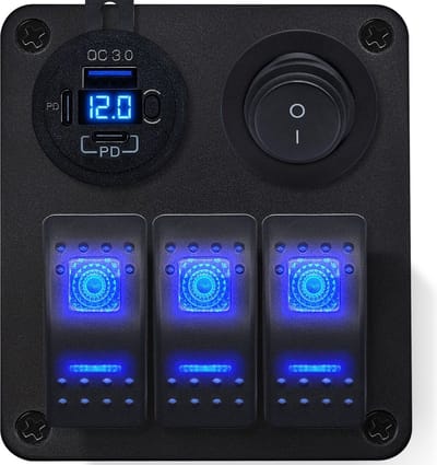 ProRide Schakelpaneel 12V voor Auto/Boot - USB C Lader 3 poorten met Schakelaar - QC3.0 - 3 schakelaars