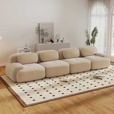 4-zits Converteerbare Hoekbank, 388 cm, Moderne Modulaire Bank met Diepe Zitting, Extra Grote Gewatteerde Corduroy Bank voor de Woonkamer, Geen Montage Nodig-Beige