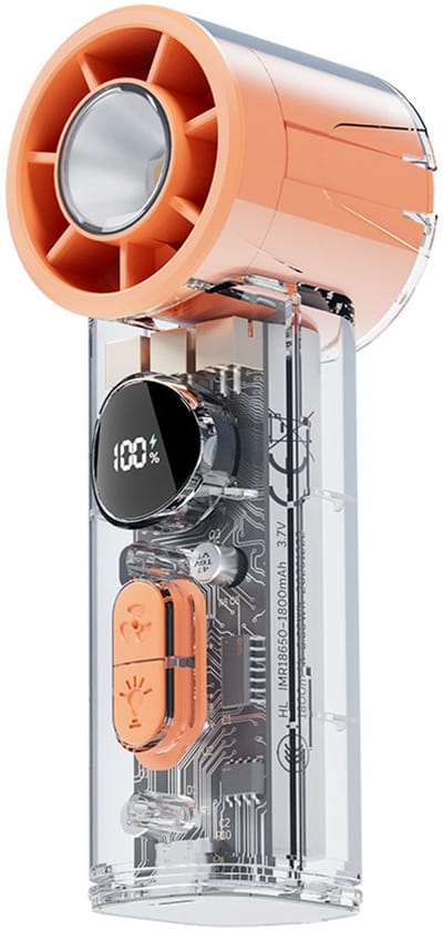 Ventilatoren-handventilator-Mini Handventilator - 100 Snelheden Verstelbaar - Draagbare Zakventilator met LED Display - USB-C Oplaadbaar - Borstelloze Motor - Ultra Stil - Met SOS Licht - Oranje