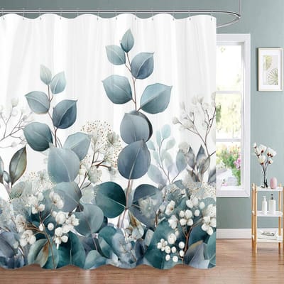 Rideau de douche feuilles botaniques modernes, Rideau de douche décoratif salle de bain plantes florales, Rideau de douche en polyester avec crochets W90xH180cm
