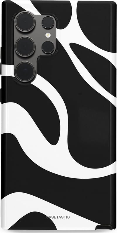 Casetastic Hoesje Geschikt voor Samsung S24 Ultra - Stijlvolle Beschermende Duo-layer Case - Zwart Wit Golven