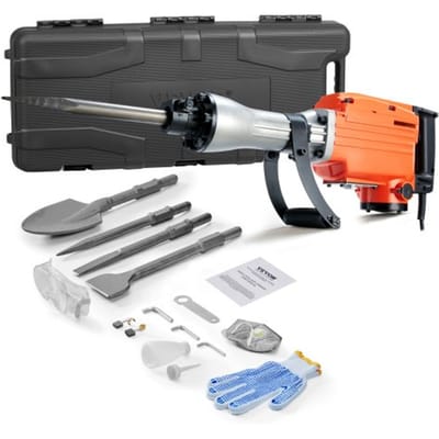 VEVOR Sloophamer, 2200 W, elektrische sloophamer, zwaar, 1400 BPM betonbreker, 4 beitels, handschoenen