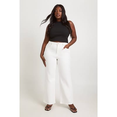 boohoo Dames De Plus Size Hoge Taille Rechte Pijp Jeans | Wit | Maat: 26/30L