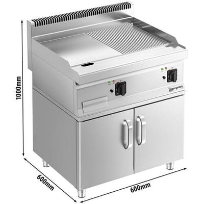 GGM Gastro Elektro Bratplatte - 9 kW - Glatt & Gerillt - inkl. Unterbau mit 2 Türen Zilver