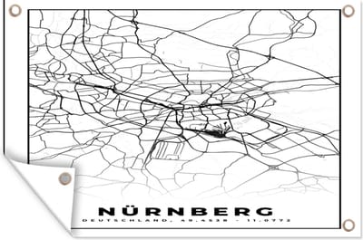 Muurdecoratie Plattegrond - Nürnberg - Kaart - Stadskaart - 180x120 cm - Tuinposter - Tuindoek
