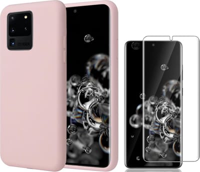 Hoesje geschikt voor Samsung S20 Ultra - Liquid Siliconen Case + Screen Protector - Roze