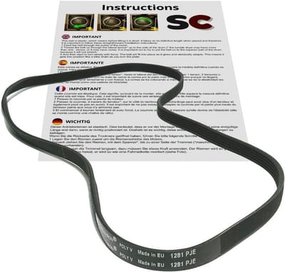 Wasmachineriem - Sleufriem - Wasmachine Reparatie - Elastische Bevestiging - 1281 mm - Zwart