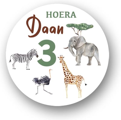 Traktatie Stickers Met Naam en Leeftijd - Safari - Gepersonaliseerd - Sluitstickers - Kinderfeest Traktatie - Uitdelen - Uitdeeltraktatie - Traktatiestickers Pimp Studio