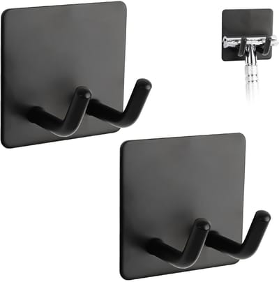 Dailygoody - Scheermeshouder - Zelfklevende wandmontage - Roestvrijstaal - Zwart - Douche haken - Ideaal voor badkamer en keuken - 2 stuks