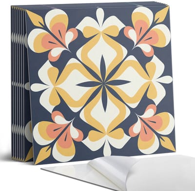 Coloray Plaktegels - Geometrisch bloemenpatroon Portugese Tegels - 30 cm x 30 cm - Geel Plaktegels - 9 stuks - Vierkant PVC Tegels - Plaktegels Keuken - Zelfklevende Vloertegels - Vinyl Tegels - Zelfklevende Tegels