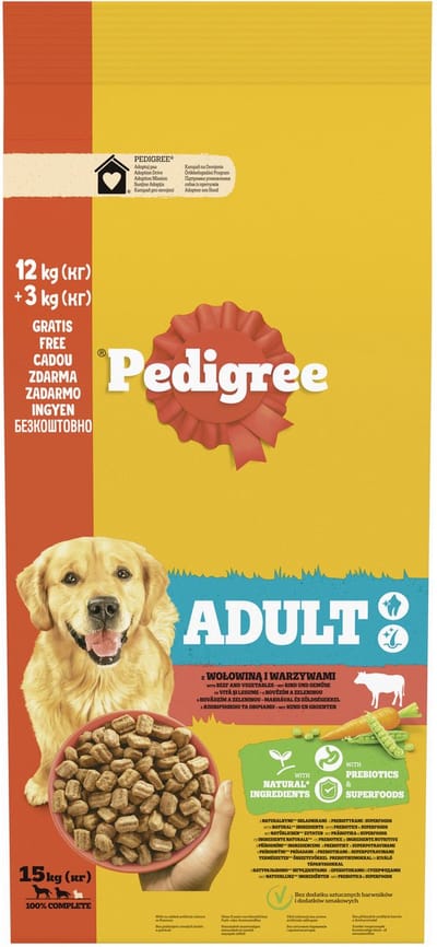 Pedigree Adult - Hondenvoer - Rund Groente 12+3 kilo
