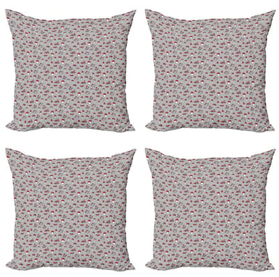 ABAKUHAUS Paddenstoel Kussenhoezen Set – 4x50x50cm – Dubbeldruk – Mikrofaser