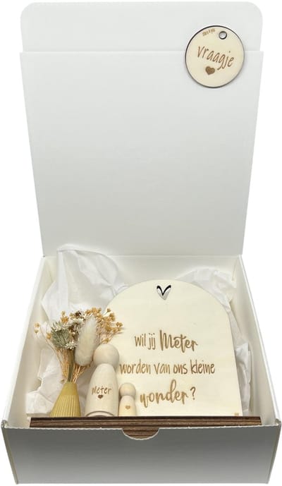 Geschenkbox wil jij mijn METER zijn? | beige | peg doll | houten poppetje | liefste meter | meter vragen | meter worden | peettante vragen | peettante worden | cadeau | geschenkdoos | giftbox