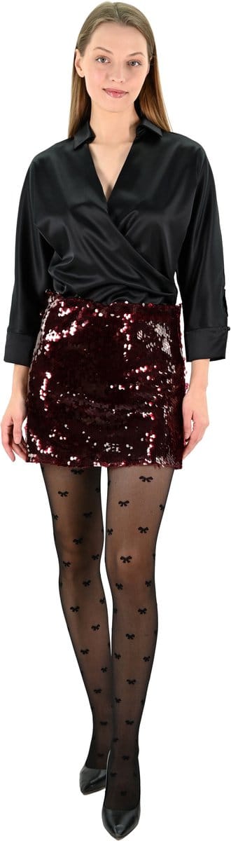YesMooi - Mini Rok met Pailletten - Burgundy - Sequinned mini skirt - L (40)