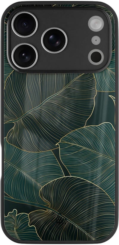 Casimoda® hoesje - Geschikt voor iPhone 17 Pro - Monstera Leaves - Luxe Hard Case Zwart - Backcover telefoonhoesje - Groen